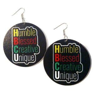 Humble Blessed Creative Unique Medium Statement Dangle Wood Earrings